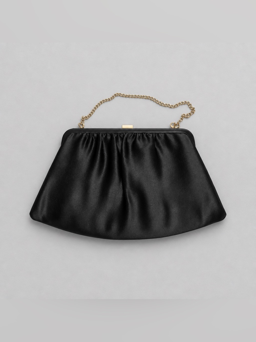 Vintage Black Satin Frame Clutch with Gold Chain